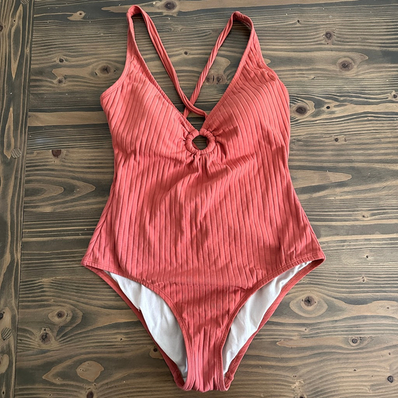 Women's Kona Sol One-Piece Swimsuit Size L Coral Ribbed - Picture 1 of 8